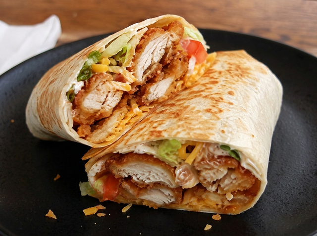 Crispy Chicken Wrap with Fries.